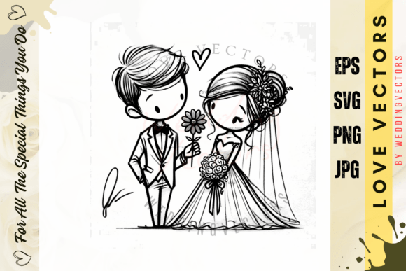 Bring Romance to Life with Wedding Couple and Love Vectors - C310