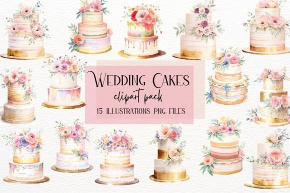 Elegant Watercolor Wedding Cakes with Gold Floral Details