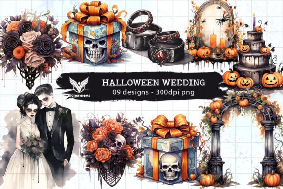 Elevate Your Spooky Nuptials with Halloween Wedding Sublimation Clipart