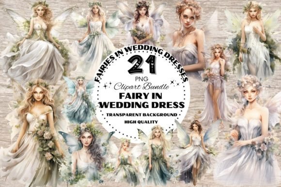 Fairy in Wedding Dress: Ethereal Clipart for Enchanting Designs