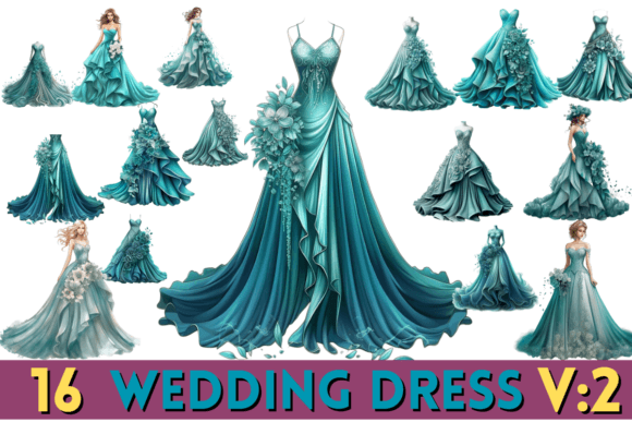Styling with Floral Watercolor Wedding Dress Clipart