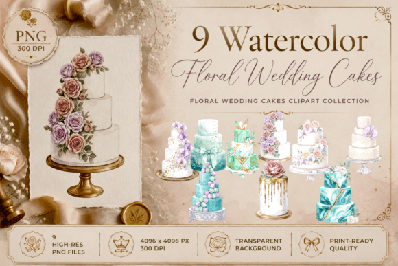 Watercolor Wedding Cake Clipart PNG Gold: A Designer's Sweet Suite
