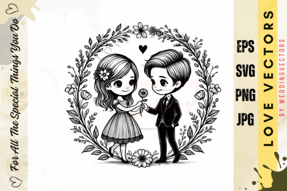Wedding Couple and Love Vectors - C2672: Chic Minimalism Meets Romance