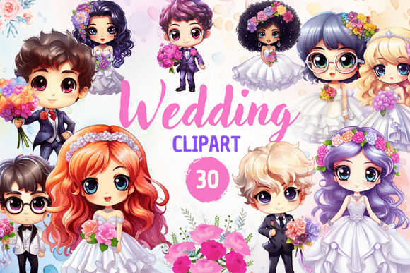 Wedding, Cute Bride and Groom - Clipart for Your Designs